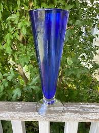 Vintage Cobalt Blue Hand Blown Glass Vase 12 3/4" University ...