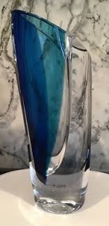 Kosta Boda Goran Warff Signed Clear & Blue Crystal Vase | eBay
