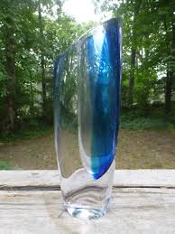 Signed Göran Wärff Kosta Boda Vase Clear & Blue 11 3/8 ...