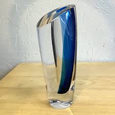 Kosta Boda GORAN WARFF Signed Clear & Blue 9.25" tall Art ...