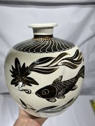 Antique Chinese Cizhou Incised Koi Fish Pond Meiping Vase | eBay