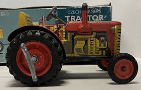Vintage Czech Farmer's Tractor & Trailer Red Wind Up W/3 ...