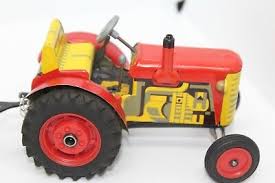 VERY NICE TIN LITHO WIND UP TOY TRACTOR with TRAILER | eBay