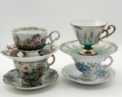Set of 4 Fine China Teacup and Saucer Sets - Etsy