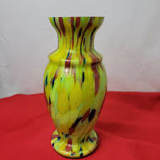 1930's Czech Kralik Glass Vase red, yellow, orange, blue ...