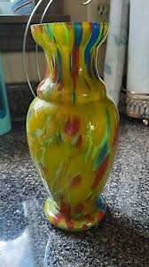 Czech End Of Day Spatter Glass Mint Green Vase 7" | eBay