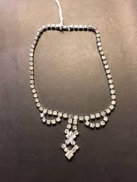 Vtg 1950s Rhinestone Necklace Dangle Choker Silver Toned ...