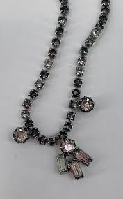 Antique Art Deco Silver Tone Rhinestone Emerald Cut Pendant Drop Necklace | eBay