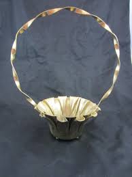 vintage brass ruffle edge basket with twist handle flower ...