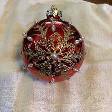 large RED glass Christmas ornament applied pearl drops | eBay