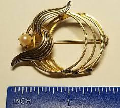 Vintage Goldtone Cultured Pearl Triple Circle Brooch Pin | eBay