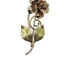 Vintage Signed DIANA Krementz Rose Flower Pin Brooch With Stem Gold Rolled Pin - Etsy