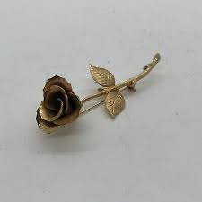 Vintage Dimensional Rose Flower w Long Stem & Leaves Goldtone Pin Brooch – 2.50” | eBay