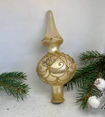 Small Beige Vintage Christmas Glass Tree Topper 8 Inches ...