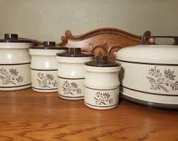 Kromex Canister Set: MCM Kitchen Decor Brown Floral Kitchen ...