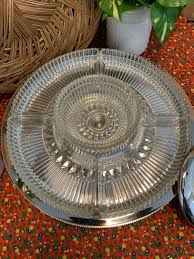 Mid Century Lazy Susan Divided Serving Set Kromex Cut Glass ...