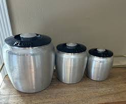 Kromex Aluminum Spun Silver Canister Set Of 3 Black Bakelite ...