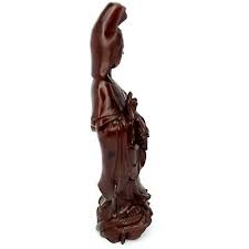 Vtg Carved Wood Kuan Yi Goddess of Compassion Statue Asian ...
