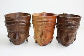 Three Vintage Wooden Mug With Tribal Face Hand Carved Solid Wood Collectible - Etsy