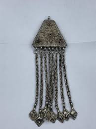 Afghan Sliver Pendant With Long Chains and Pendants, Unique ...