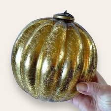 Vintage Oversized 7” Gold Crackle Glass Melon German ...