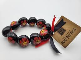 NWT Vintage Kukui Tree Nuts Hibiscus Flower Black & Red Stretch Bracelet | eBay