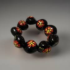 Hawaiian Jewelry Kukui Nuts Bracelet Handpainted Red/Yellow Hawaii Hibiscus | eBay