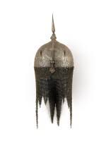 A gold and silver-overlaid steel helmet (kulah khud), Persia ...
