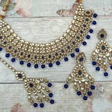 Dark Blue Gold Silver Kundan Style Stone Indian Necklace ...