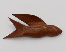 Vintage 1970s Handcrafted Wood Bird Brooch - Philippine Art - Etsy