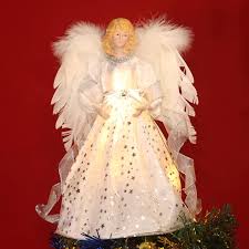 Tree Topper Christmas Angel With Feather Wings, Plug In Black Angel Figurines