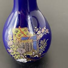 VTG Bud Vase Cobalt Blue Asian Scene Made In Japan | eBay