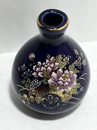 blue mini vase, Japan, 3 1/2", vgc, blue, floral print | eBay