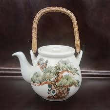 Asian Tea Set in Ceramic and Rattan With Pine Motif - Etsy