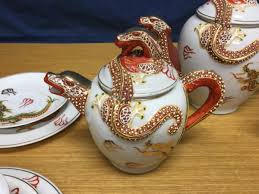 20 pcs Moriage Beaded Japan Gold Dragon Ware Teapot, w ...