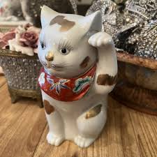 Porcelain Asian Cat Signed Japan Mandela Niko Figurine Bow ...