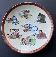 Heavy Antique Japanese 7 Immortal Gods Porcelain Plate Hand ...