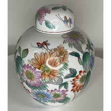 1980s Grasshopper and Floral Ginger Jar | Chairish