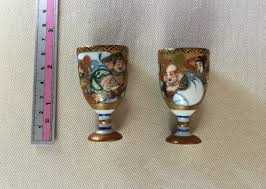 Antique Pair Sake Poetry Cups - Fine Porcelain Kutani Meiji ...