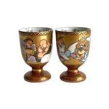 Antique Sake Poetry Cups Porcelain Hand Painted Gold Gilt ...
