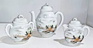 Vintage Kutani Japan Hand Painted Tea Set, Pagodas & Bamboo ...