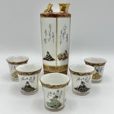 Vtg. Whistling Bird Kutaniware Sake Set Tokkuri w/5 Small Lithophane Ochoko /cb | eBay