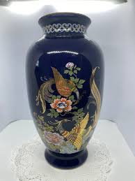 Japanese Blue Vase With Golden Birds and Flowers 32 Cm ...