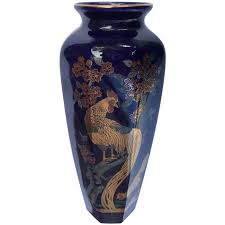 Japan Brilliant Gold Hand-Stencilled and Painted Blue Bird ...