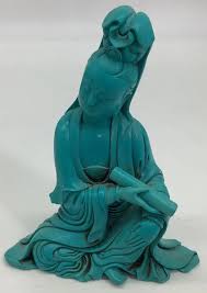 Vtg Faux Turquoise Stone Chinese Sitting Woman Guanyin Kwan Yin Figurine Statue | eBay