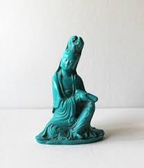 Vtg Faux Turquoise Stone Chinese Sitting Woman Guanyin Kwan Yin Figurine Statue | eBay