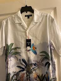 New Cremieux Tropical Beach Cotton Blend Short Sleeve Button ...
