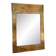 Vintage La Barge Hand Painted Gold Leaf Rectangular Decorative Mirror | Chairish