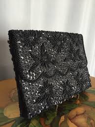 Vintage Black Sequin Beaded Purse Handbag Evening Bag Top Handle Strap Satin Lined by Simon - Etsy