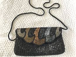 Beaded Black Evening Bag with Touches of Gold and Silver ...